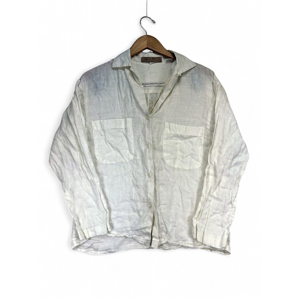 Perry Ellis White Linen Button-Down Shirt Size 10